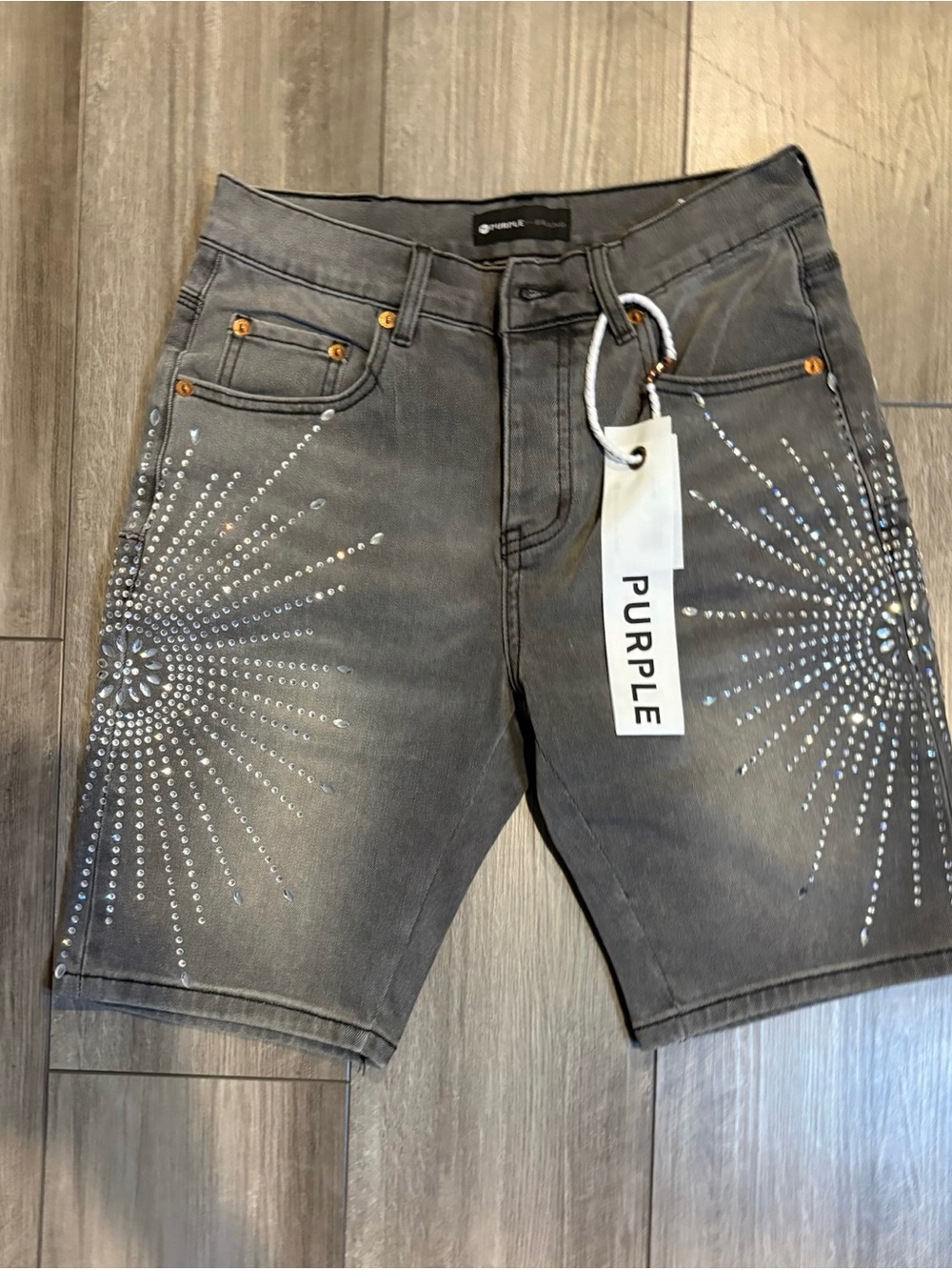 Purple Brand Shorts with Rhinestones